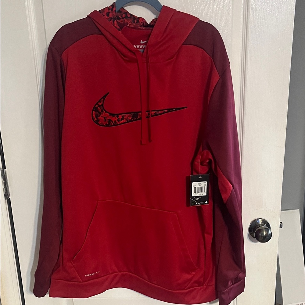 Nike Crimson Hoodie with Patterned Swoosh